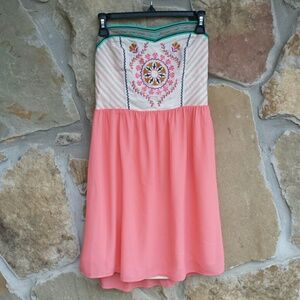 Flying Tomato Pink and Cream Embroidered Dress